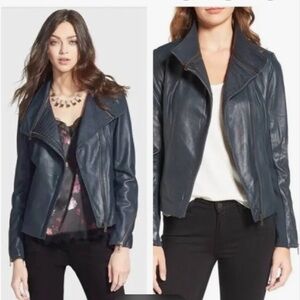 Sam Edelman Leather Moto Jacket - Dark Green